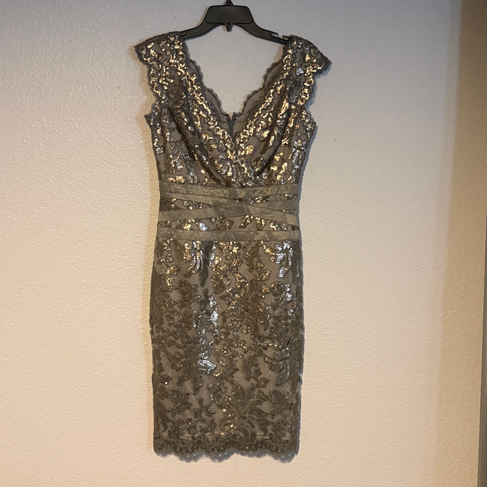 Tadashi Shoji Gold Lace Midi Dress - Picture 2 of 5